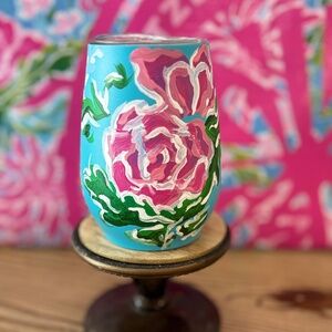 Lily Pulitzer Style Hand Painted Wine Tumbler